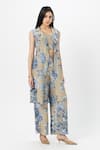 Buy_Sobariko_Beige Linen Collared, Square Neck Floral Print Layered Co-ord Set _Online_at_Aza_Fashions