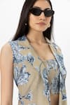 Sobariko_Beige Linen Collared, Square Neck Floral Print Layered Co-ord Set _at_Aza_Fashions