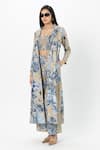 Sobariko_Beige Linen Open , Scoop Floral Print Trench Pant Set _Online_at_Aza_Fashions