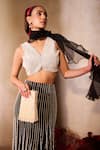 Shop_Tarini Vij_Black Organza Pearls, Embroidery V-neck Lehenga Set _Online_at_Aza_Fashions