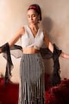 Tarini Vij_Black Organza Pearls, Embroidery V-neck Lehenga Set _at_Aza_Fashions