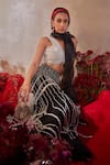 Buy_Tarini Vij_Black Organza Pearls, Embroidery V-neck Lehenga Set 