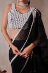 Buy_Tarini Vij_Black Georgette, Organza Embroidery Round Neck Pre-draped Saree With Blouse _Online_at_Aza_Fashions