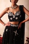 Tarini Vij_Black Georgette Beads, Sequins, Pearls, Embroidery Sweetheart Neck Lehenga Set _Online_at_Aza_Fashions