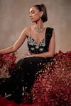 Shop_Tarini Vij_Black Georgette Beads, Sequins, Pearls, Embroidery Sweetheart Neck Lehenga Set _Online_at_Aza_Fashions