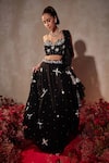 Buy_Tarini Vij_Black Georgette Beads, Sequins, Pearls, Embroidery Sweetheart Neck Lehenga Set _at_Aza_Fashions