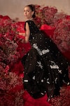 Shop_Tarini Vij_Black Georgette Beads, Sequins, Pearls, Embroidery Sweetheart Neck Lehenga Set 