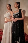 Tarini Vij_White Georgette Beads, Pearls, Sequins, Embroidery Round Neck Lehenga Set _Online_at_Aza_Fashions