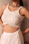 Buy_Tarini Vij_White Georgette Beads, Pearls, Sequins, Embroidery Round Neck Lehenga Set _Online_at_Aza_Fashions