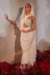 Shop_Tarini Vij_White Georgette, Organza Beads, Designer Pre-draped Lehenga Saree With Blouse _Online_at_Aza_Fashions