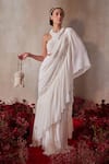 Buy_Tarini Vij_White Georgette, Organza Beads, Designer Pre-draped Lehenga Saree With Blouse _at_Aza_Fashions