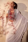 Shop_Tarini Vij_White Georgette Embroidery Round Neck Pre-draped Lehenga Saree With Blouse _Online_at_Aza_Fashions