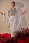 Buy_Tarini Vij_White Georgette Embroidery Round Neck Pre-draped Lehenga Saree With Blouse _at_Aza_Fashions