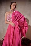 Tarini Vij_Pink Crepe Beads, Pearls, Sequins, Embroidery Designer Pre-draped Lehenga Saree _Online_at_Aza_Fashions