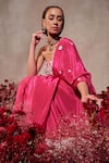 Buy_Tarini Vij_Pink Crepe Beads, Pearls, Sequins, Embroidery Designer Pre-draped Lehenga Saree _Online_at_Aza_Fashions