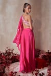 Shop_Tarini Vij_Pink Crepe Beads, Pearls, Sequins, Embroidery Designer Pre-draped Lehenga Saree _at_Aza_Fashions