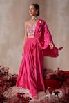 Shop_Tarini Vij_Pink Crepe Beads, Pearls, Sequins, Embroidery Designer Pre-draped Lehenga Saree _Online_at_Aza_Fashions