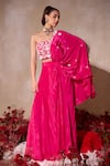 Buy_Tarini Vij_Pink Crepe Beads, Pearls, Sequins, Embroidery Designer Pre-draped Lehenga Saree _at_Aza_Fashions
