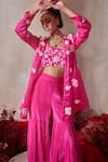 Buy_Tarini Vij_Pink Satin, Crepe Sequins, Embroidery Square , Open Gharara Set _Online_at_Aza_Fashions