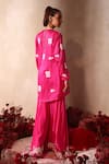 Tarini Vij_Pink Satin, Crepe Sequins, Embroidery Square , Open Gharara Set _at_Aza_Fashions