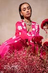 Tarini Vij_Pink Satin, Crepe Sequins, Embroidery Square , Open Gharara Set _Online