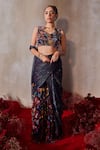 Tarini Vij_Blue Chiffon Beads, Sequins Round Midnight Pre-draped Sharara Saree With Blouse _Online_at_Aza_Fashions