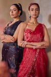 Shop_Tarini Vij_Blue Chiffon Beads, Sequins Round Midnight Pre-draped Sharara Saree With Blouse _Online_at_Aza_Fashions