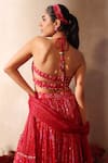 Tarini Vij_Red Chiffon Beads, Sequins, Pearls, Embroidery Sweetheart Neck Hand Lehenga Set _Online_at_Aza_Fashions