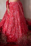 Buy_Tarini Vij_Red Chiffon Beads, Sequins, Pearls, Embroidery Sweetheart Neck Hand Lehenga Set 