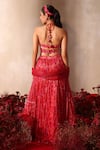 Shop_Tarini Vij_Red Chiffon Beads, Sequins, Pearls, Embroidery Sweetheart Neck Hand Lehenga Set _at_Aza_Fashions