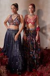 Buy_Tarini Vij_Blue Chiffon Beads, Sequins, Mirrors V-neck Midnight Embroidered Lehenga Set 