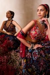 Shop_Tarini Vij_Blue Chiffon Beads, Sequins, Mirrors V-neck Midnight Embroidered Lehenga Set 
