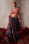 Buy_Tarini Vij_Blue Chiffon, Silk, Modal Mirrors, Beads, Sequins, Midnight Lehenga Set _at_Aza_Fashions