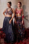Shop_Tarini Vij_Blue Chiffon, Silk, Modal Mirrors, Beads, Sequins, Midnight Lehenga Set _Online_at_Aza_Fashions
