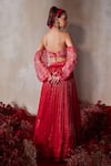 Shop_Tarini Vij_Red Chiffon Beads, Mirrors, Sequins, Embroidery Shimmer Fusion Lehenga Set _at_Aza_Fashions