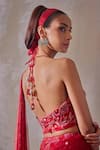 Shop_Tarini Vij_Red Chiffon Embroidery, Sequins, Mirrors, Beads Shimmer Pre-draped Saree Set _Online_at_Aza_Fashions