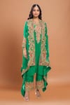 Buy_Debyani + Co_Green Silk Embroidery Round Neck Kurta Set With Cape _at_Aza_Fashions