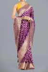 Shop_Samyukta Singhania_Purple Zari Halter Neck Banarasi Silk Saree And Blouse Set _Online_at_Aza_Fashions