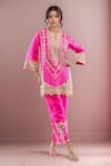 Buy_Debyani + Co_Pink Silk Sequins, Embroidery Split V-neck Kurta Set _at_Aza_Fashions
