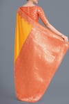 Shop_Samyukta Singhania_Yellow Zari, Embroidery Round Neck Banarasi Silk Saree Set _at_Aza_Fashions