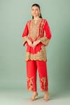 Buy_Debyani + Co_Red Silk Embroidery Round Neck Kurta Set _at_Aza_Fashions