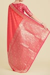 Shop_Samyukta Singhania_Coral Embroidery, Zari Round Neck Pink Banarasi Silk Saree Set _at_Aza_Fashions