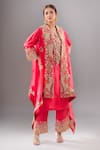 Buy_Debyani + Co_Red Silk Embroidery Round Neck Resham Meena Cape Pant Set _at_Aza_Fashions
