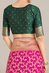 Buy_Samyukta Singhania_Rose Gold Tassels, Zari V-neck Rani Pink Banarasi Silk Saree Set 