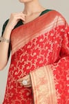 Samyukta Singhania_Red Brocade, Silk Tassels V-neck Banarasi Saree And Blouse Set _at_Aza_Fashions