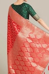 Samyukta Singhania_Red Brocade, Silk Tassels V-neck Banarasi Saree And Blouse Set _Online