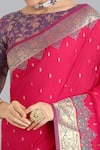 Shop_Samyukta Singhania_Pink Zari, Embroidery Round Neck Banarasi Silk Saree Set _Online_at_Aza_Fashions
