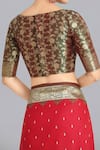 Samyukta Singhania_Red Brocade, Silk Embroidery Round Neck Banarasi Saree Set _at_Aza_Fashions