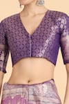 Buy_Naintara Bajaj_Lavender Zari V-neck Banarasi Silk Saree Set _Online_at_Aza_Fashions