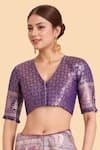 Buy_Naintara Bajaj_Lavender Zari V-neck Banarasi Silk Saree Set 